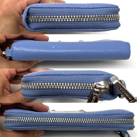 Michael Kors Jet Set Blue Pebbled Leather Zip Around Phone Wristlet Wallet - Picture 3 of 10